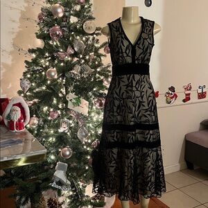 Elegant Black and Cream Floral Dress